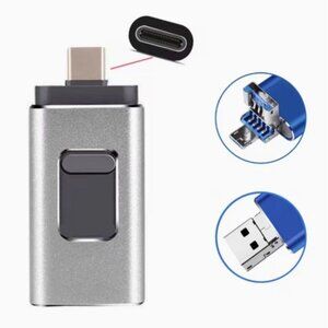 Gold USB B 64GB 4-in-1 Flash Drive for iPhone, Android, PC